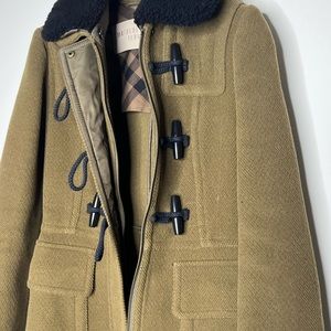 BURBERRY Olive Brown BLACKWELL Short Wool DUFFLE COAT NOVA CHECK INSIDE 6